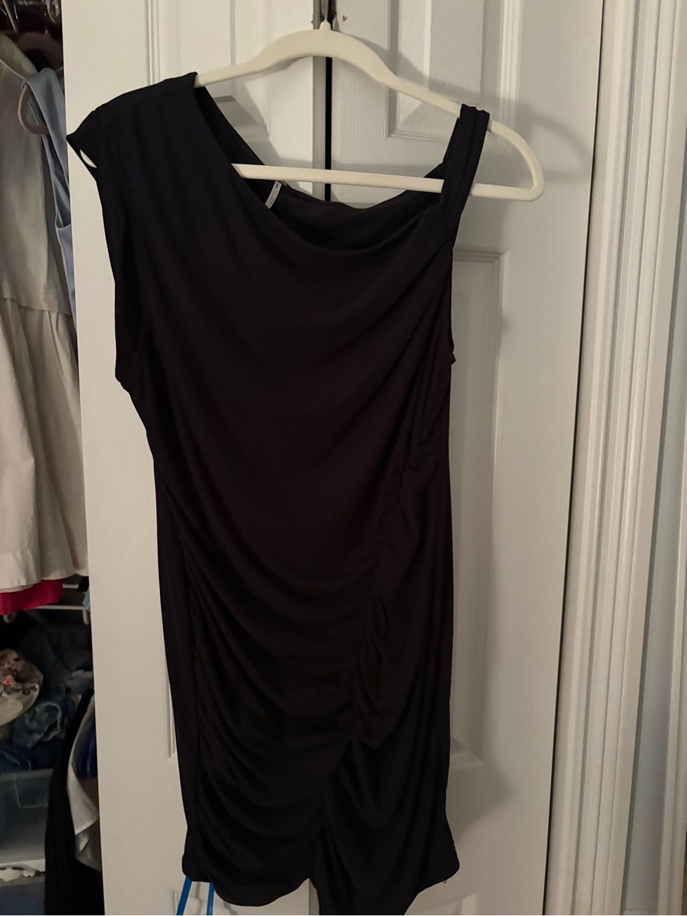 Free People Black One-Shoulder Draped Midi Dress